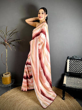 Radiant Soft Chiffon Striped Cutwork Saree