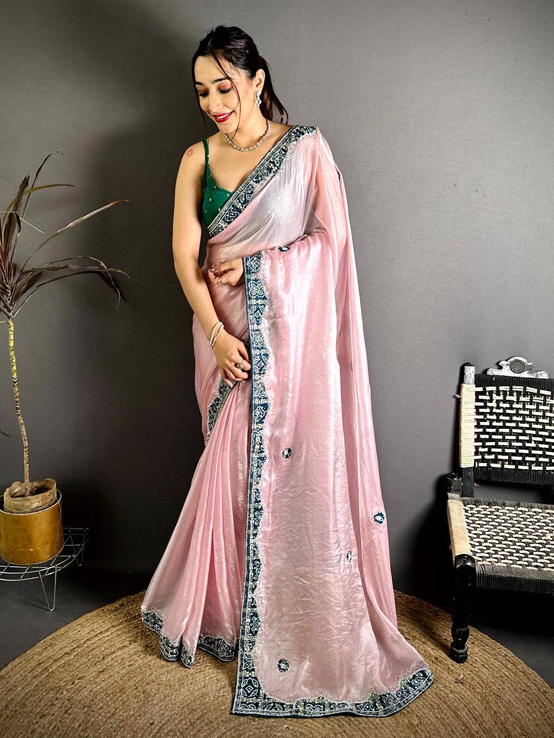 Royal Bandhej Border Chinnon Silk Saree