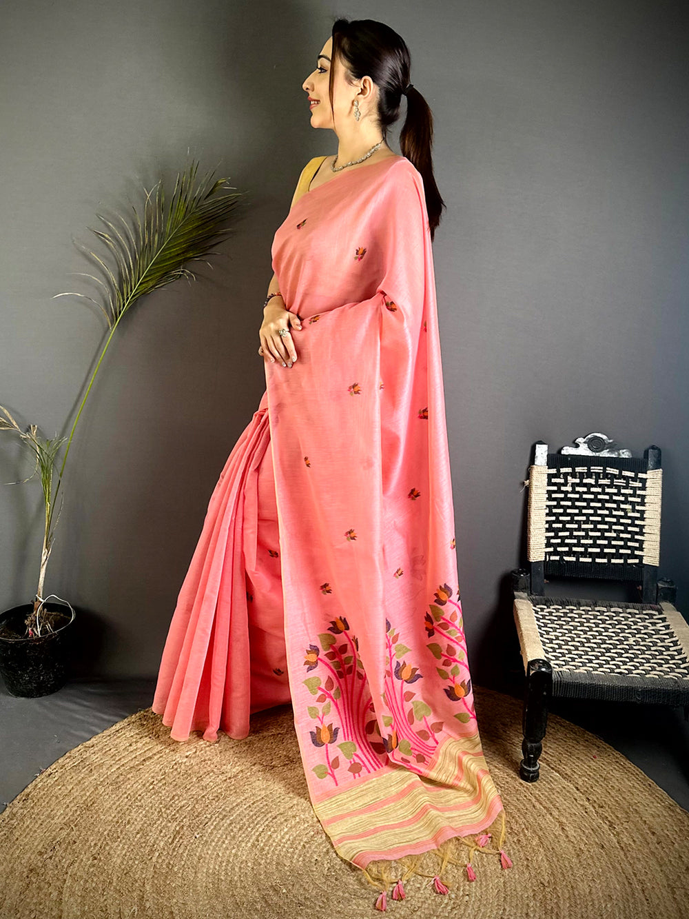 Pink Ghicha Minakari Weave Saree
