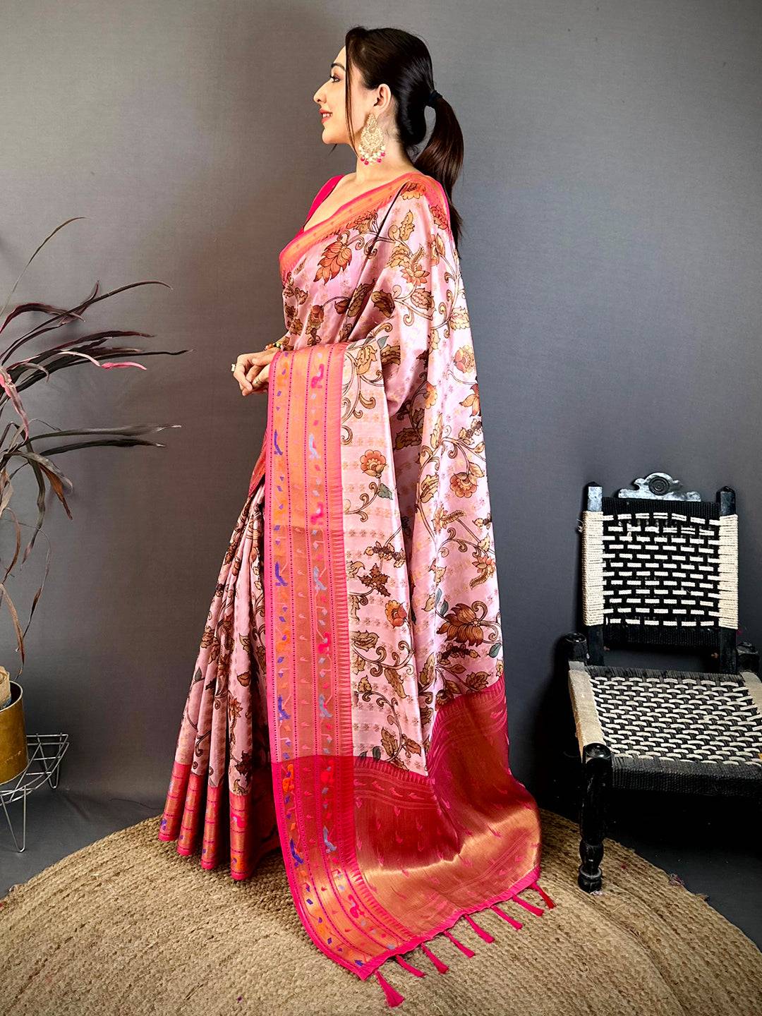 Pink Paithani Border Kora Tissue Saree