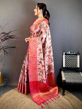Pink Paithani Border Kora Tissue Saree