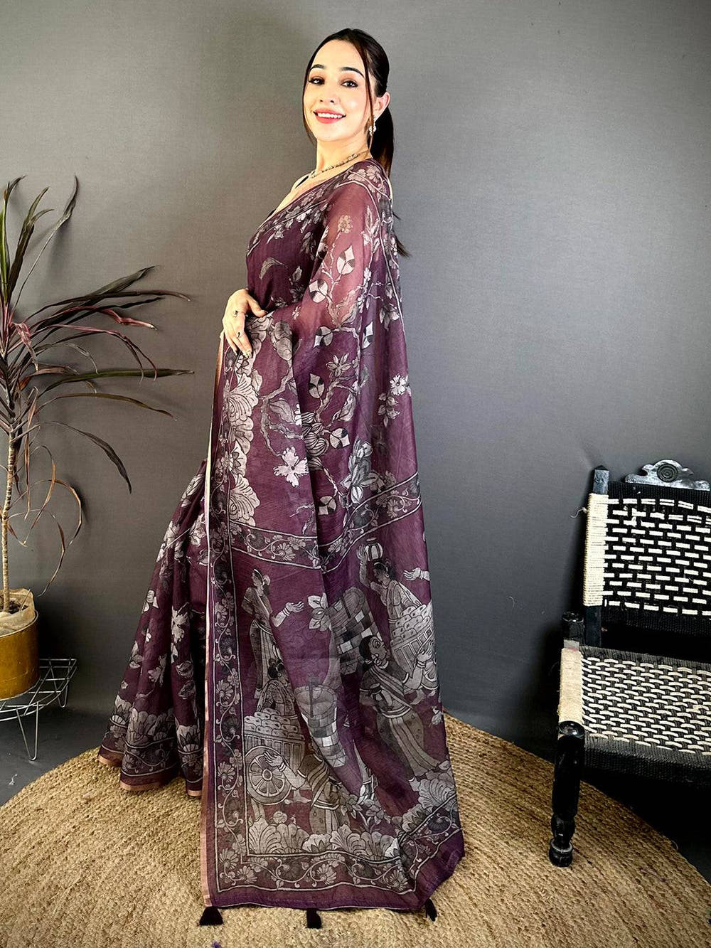 Stylish Kalamkari Linen Weave Saree