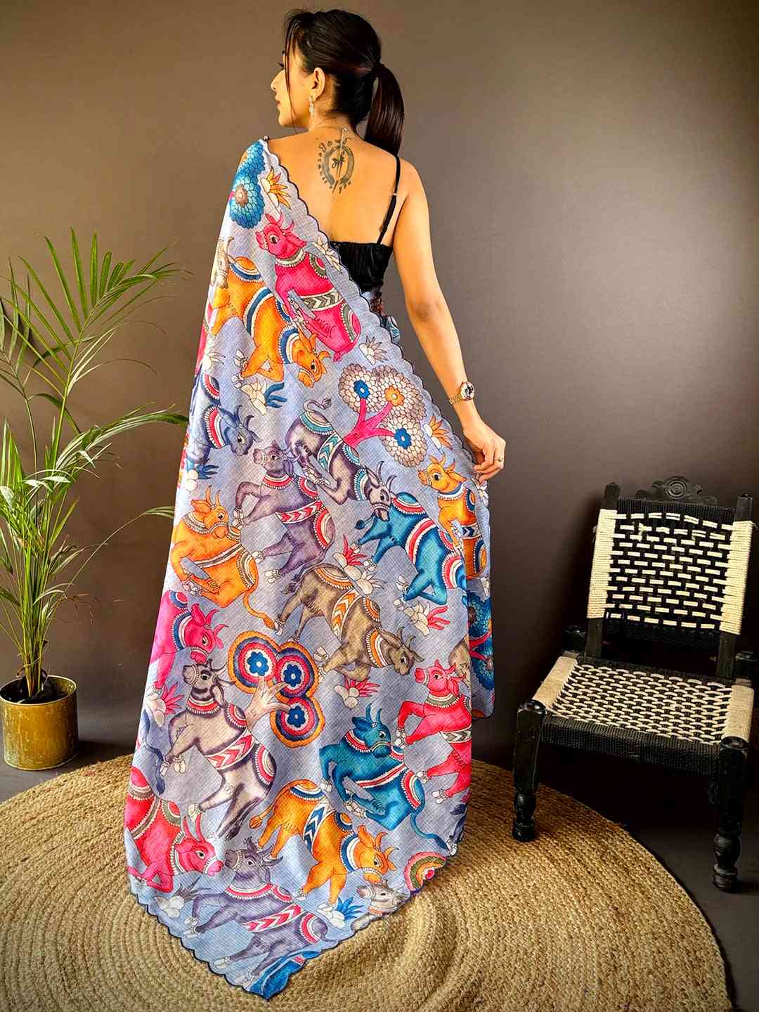 Lavender Kota Doriya Kalamkari Saree