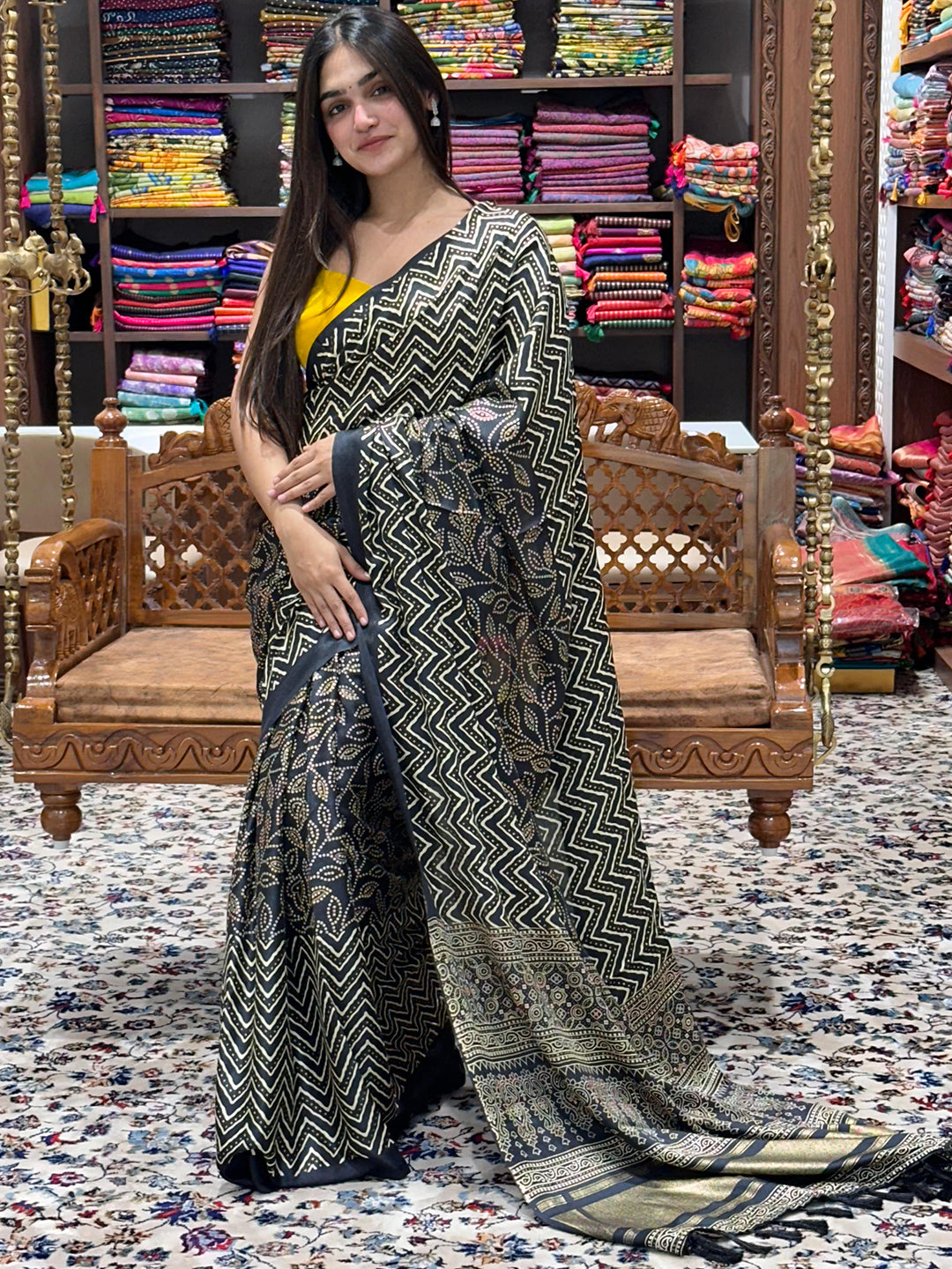 Black Colour Exclusive Manipuri Silk Saree with Foil Print