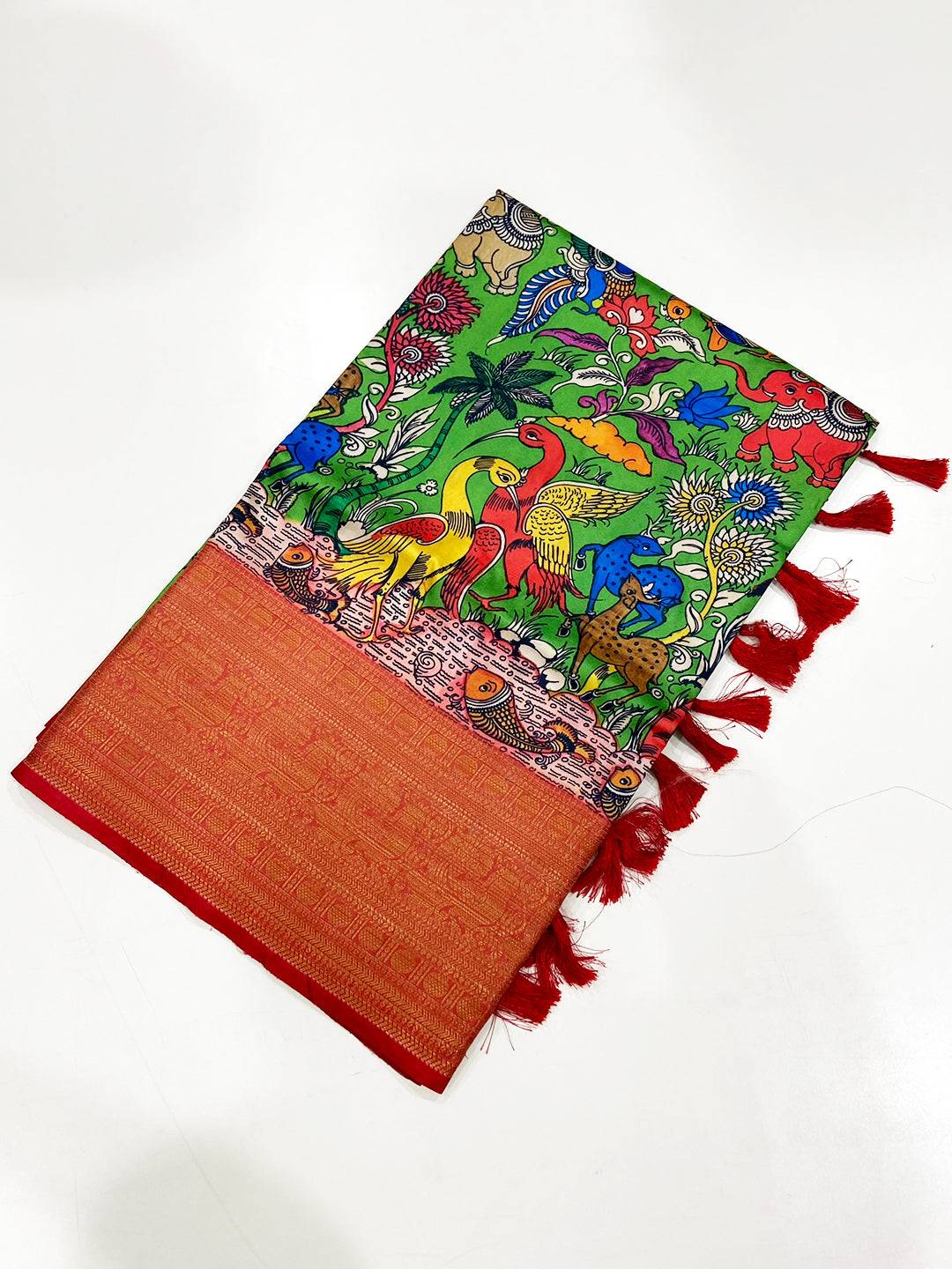 Green Digital Kalamkari Banarasi Saree