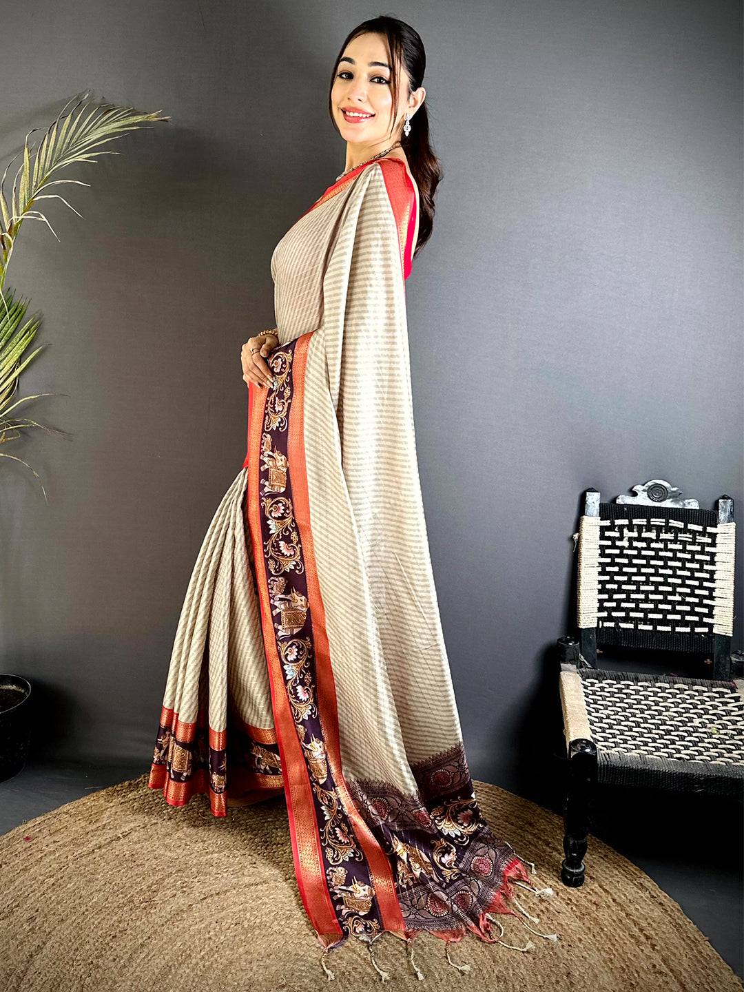 Artistic Gadwal Weave Self Zari Saree