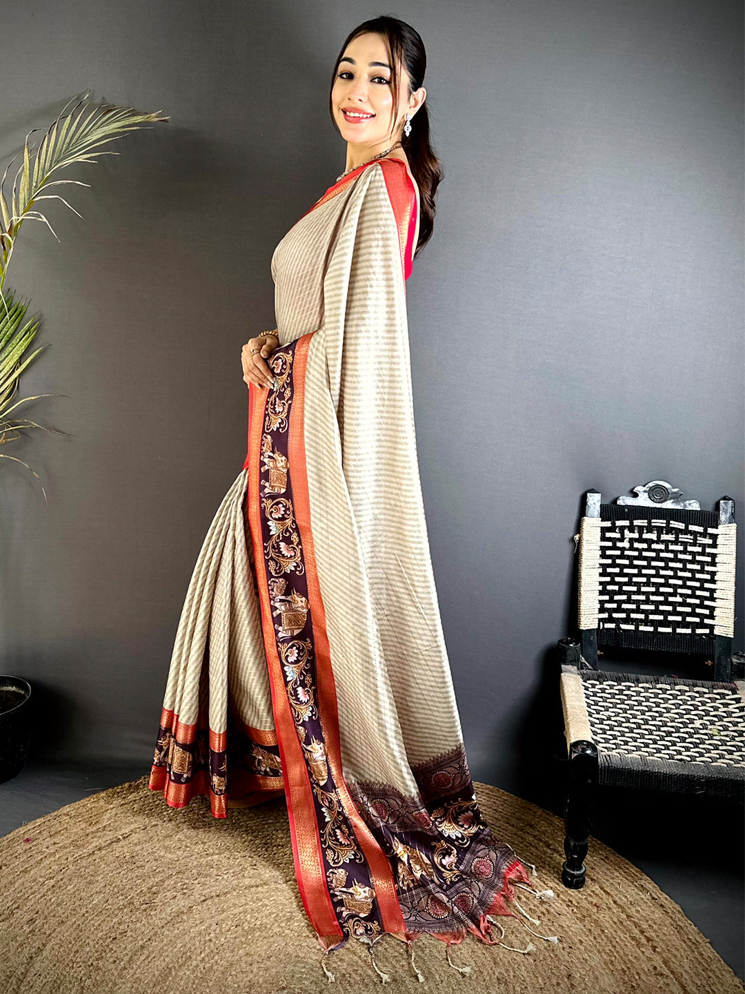 Artistic Gadwal Weave Self Zari Saree