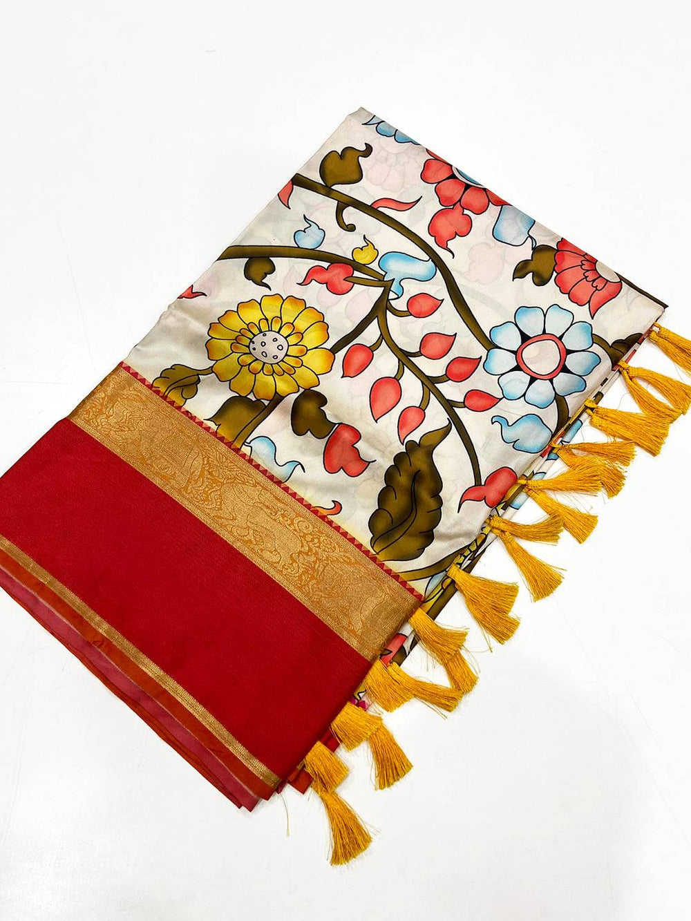 Charming Cream Banarasi Kalamkari Saree