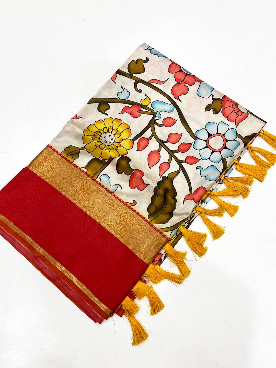 Charming Cream Banarasi Kalamkari Saree