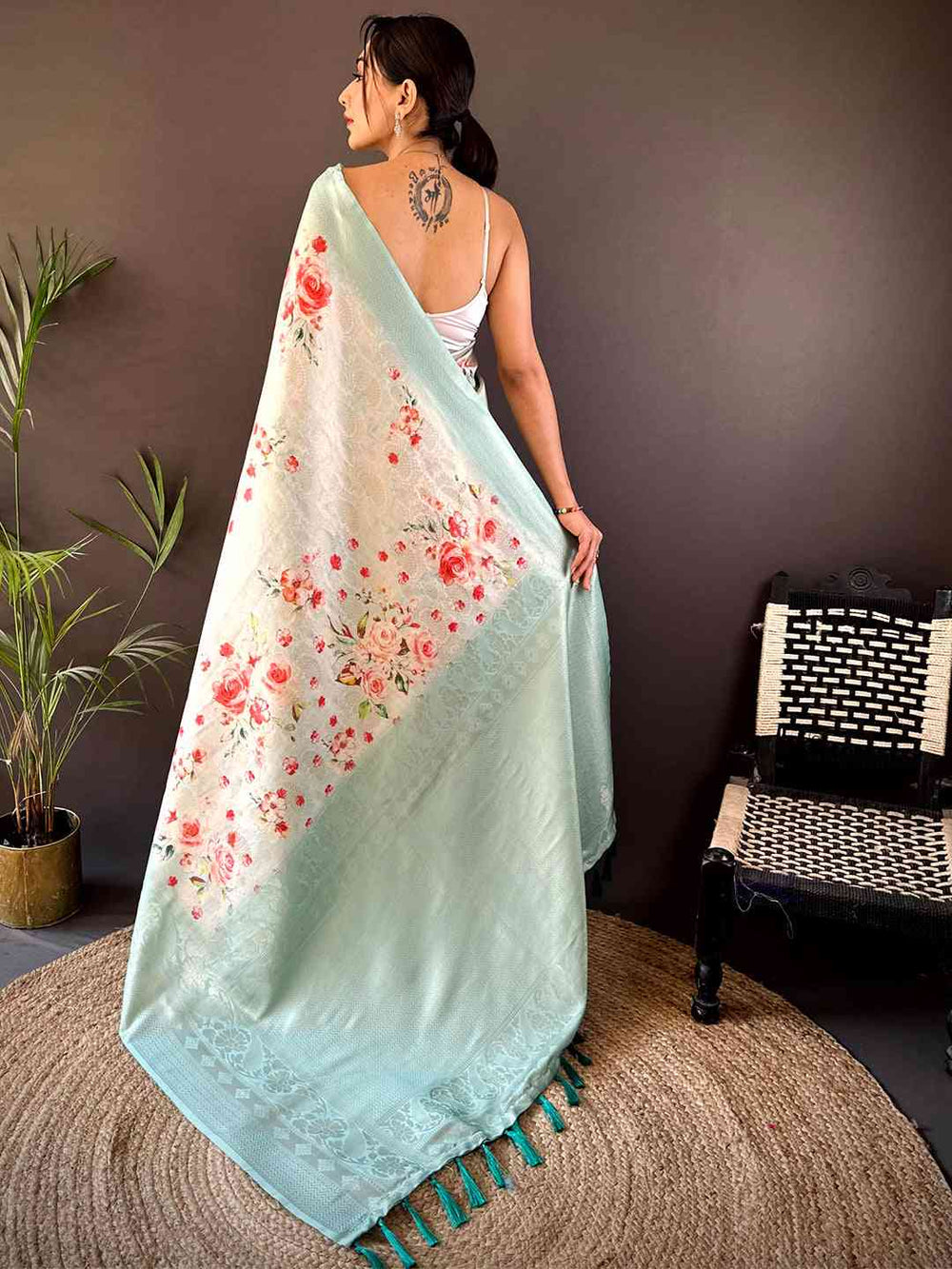 Light Blue Kanjivaram Digital Silk Saree
