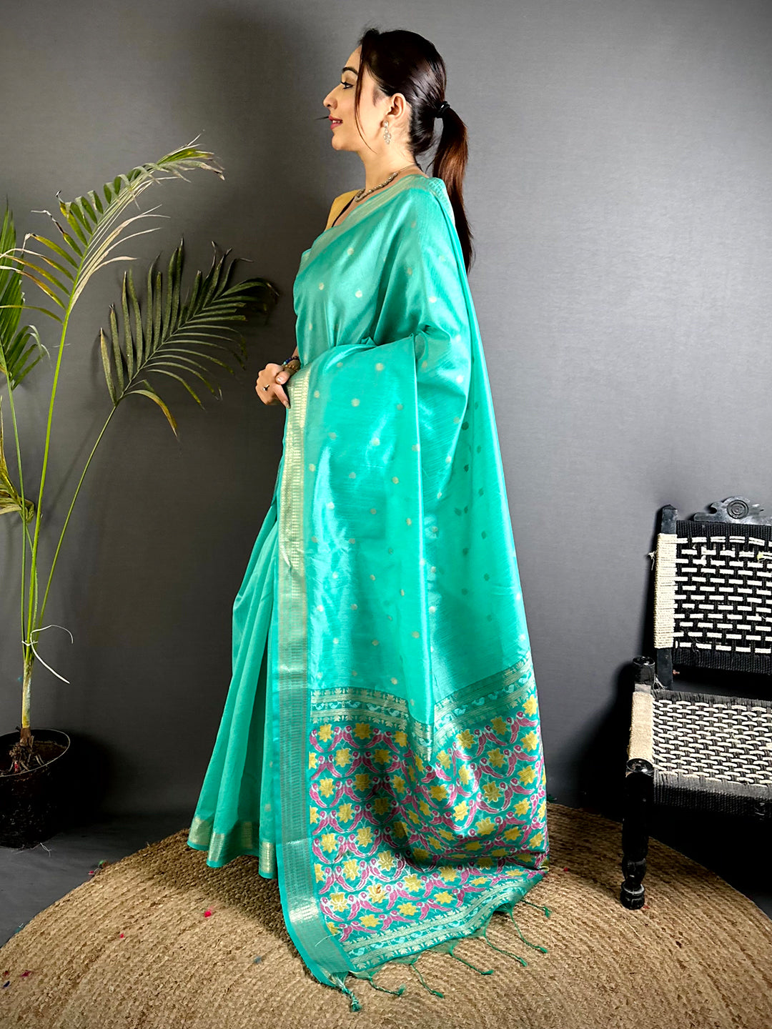Rama Minakari Paithani Raw Silk Saree