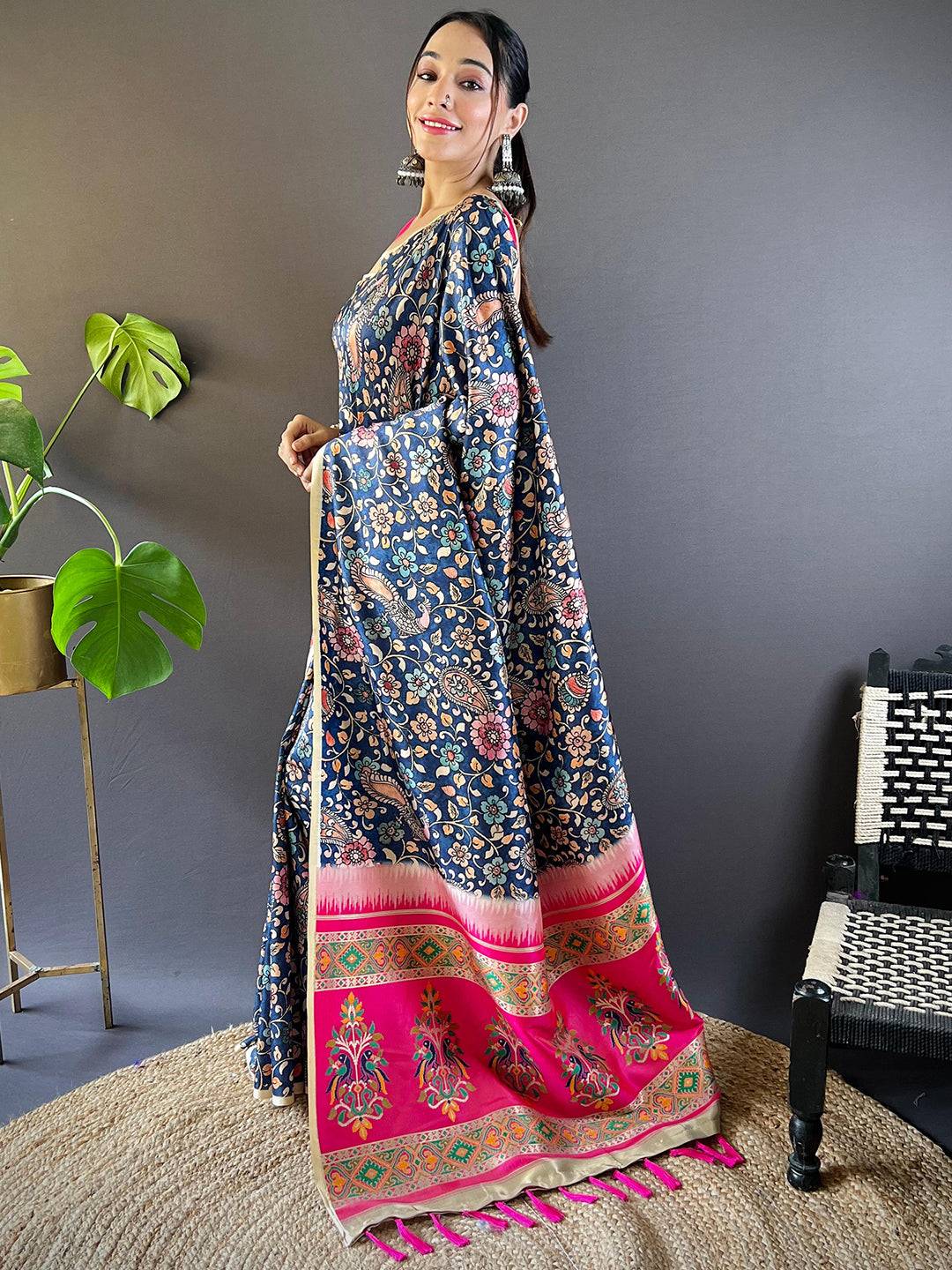 Navy Blue Elegance Gamthi Saree