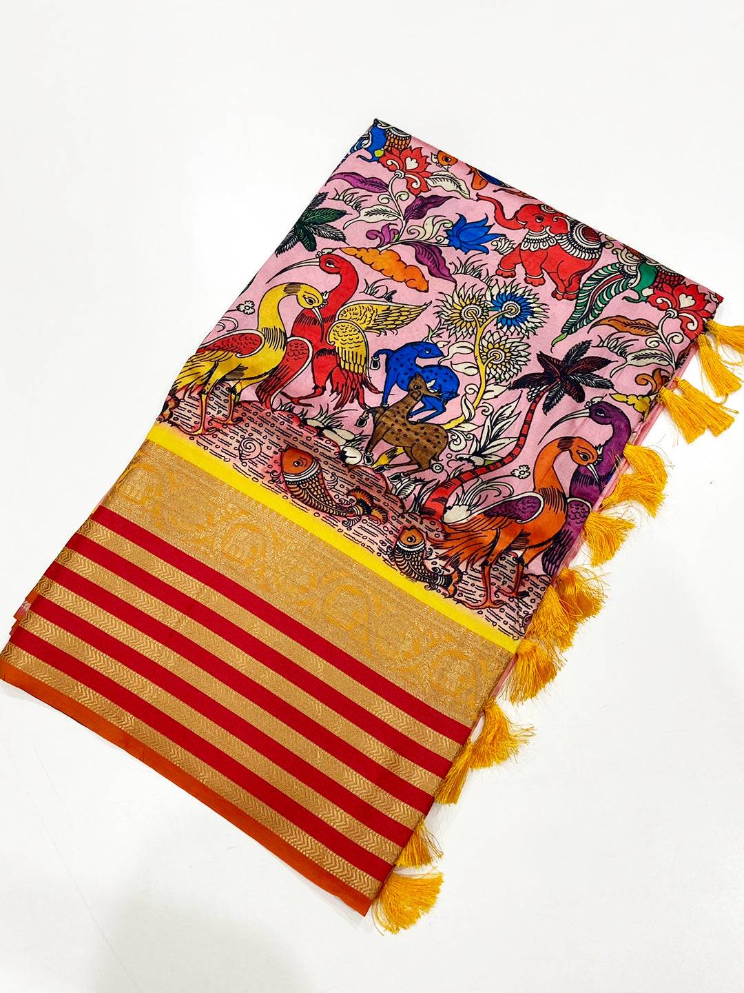 Light Pink Kalamkari Banarasi Silk Saree