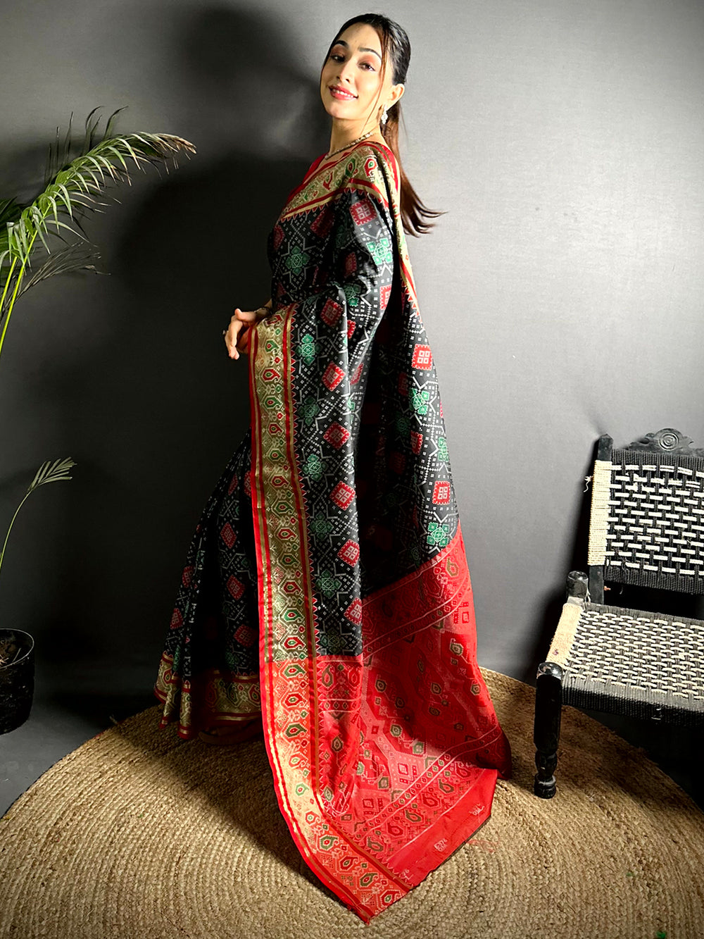 Black Soft Silk Saree With Patola Weaving