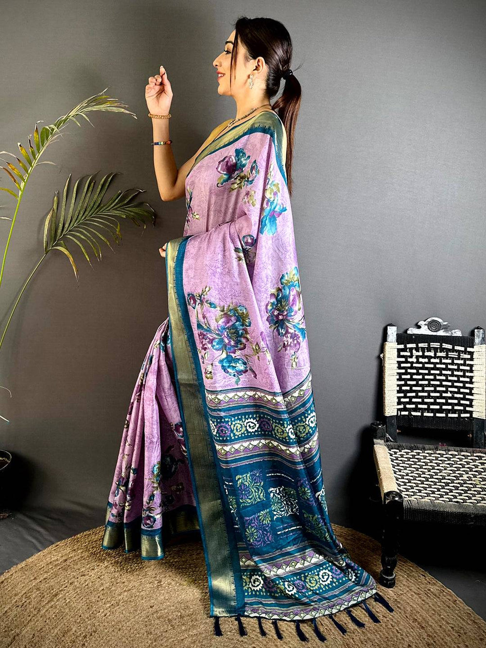 Royal Purple Floral Dola Silk Saree