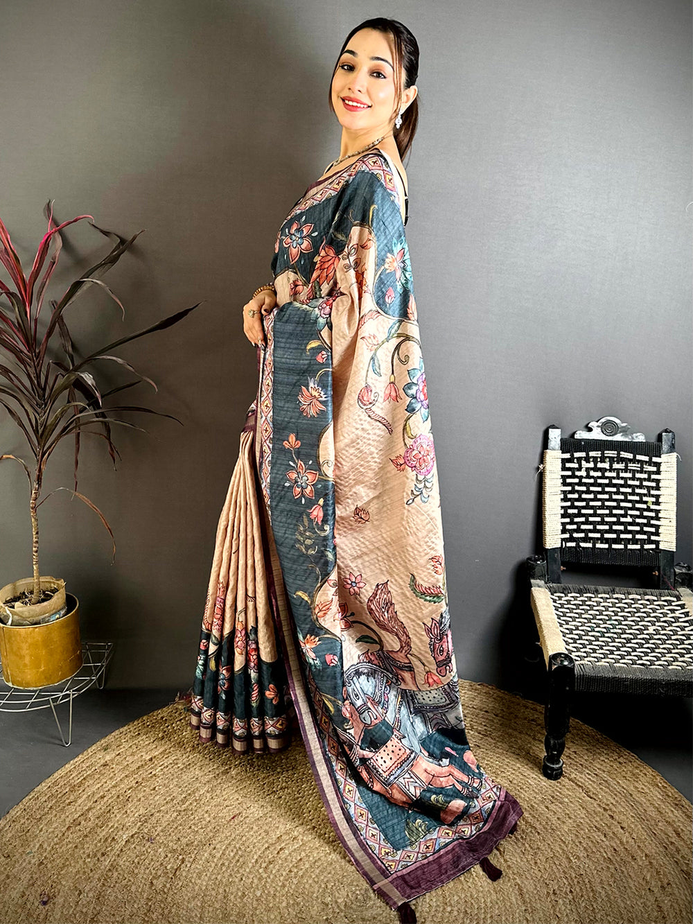 Heritage Tussar Ghicha Kalamkari Saree