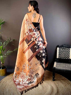 Petals Peach Tussar Zari Floral Saree