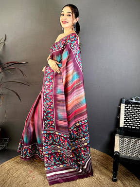 Classic Parrot Ikkat Print Tussar Saree