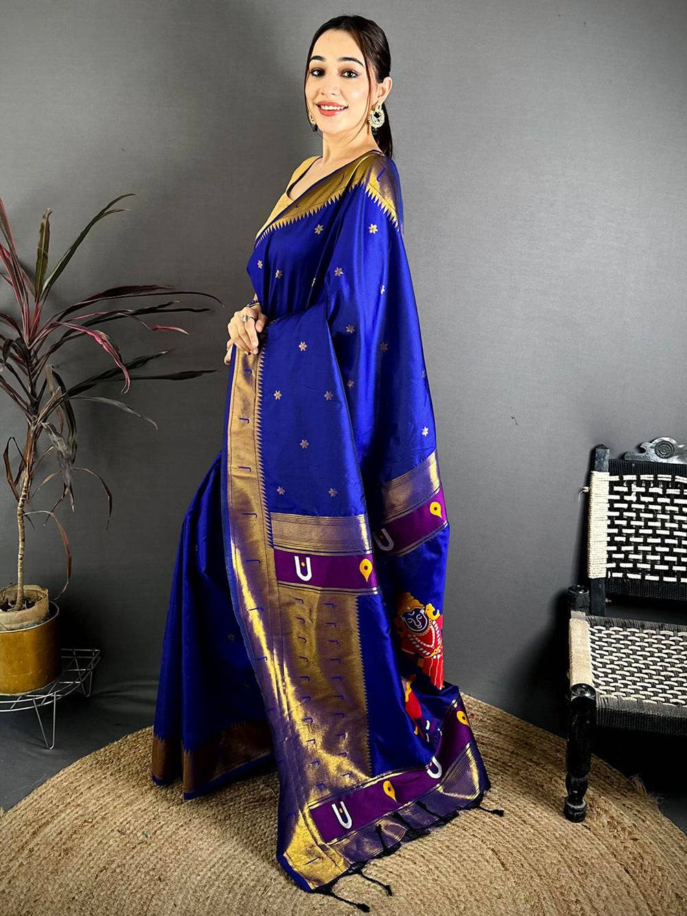 Royal Blue Gold Zari Soft Silk Saree