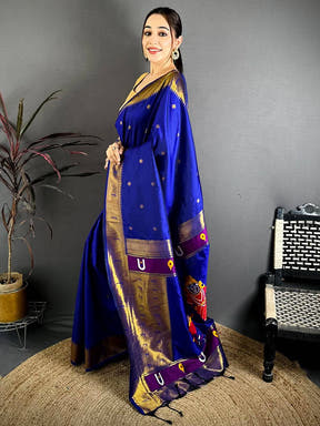 Royal Blue Gold Zari Soft Silk Saree
