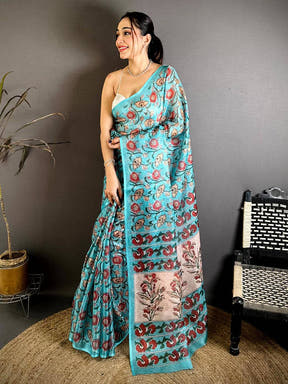 Aqua Kota Doriya Floral Print Saree
