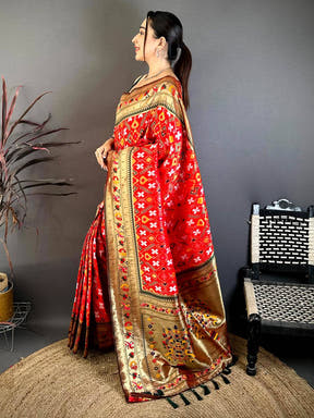 Red Patola Silk Zari Weaving Saree