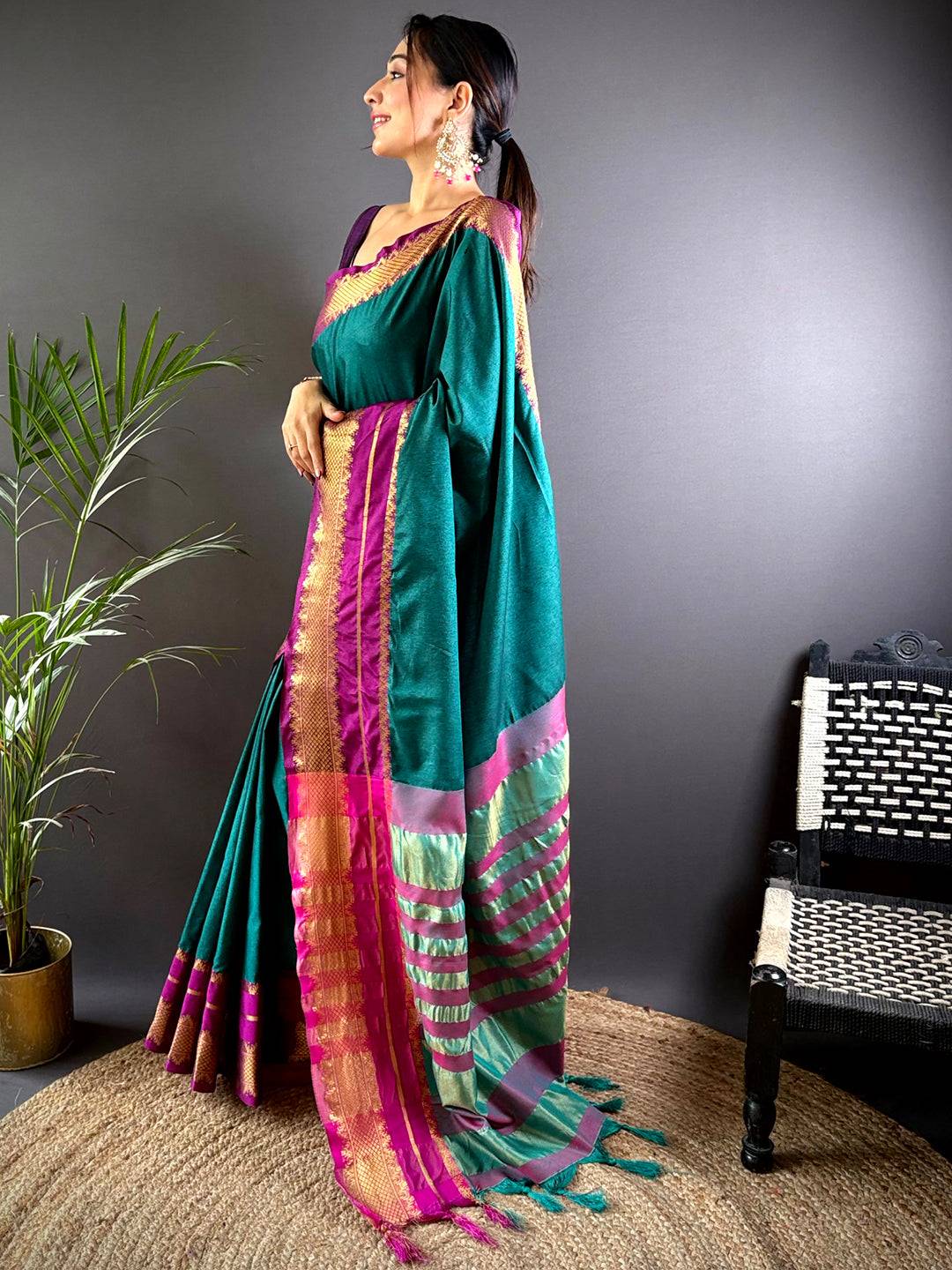 Gold Zari Magenta Accent Saree