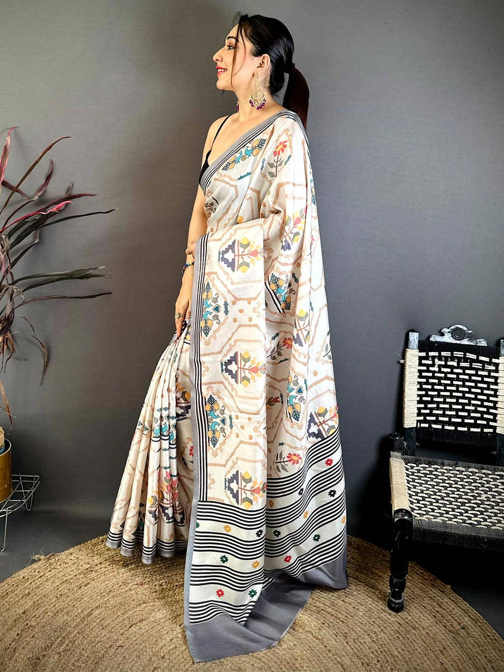 Radiance Kalamkari Geometric Tussar Saree
