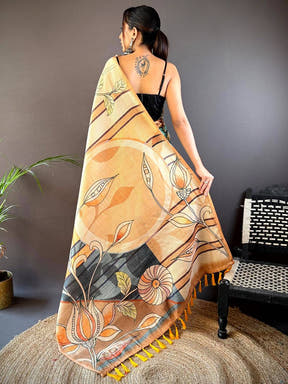 Peach Zari Tussar Printed Saree

