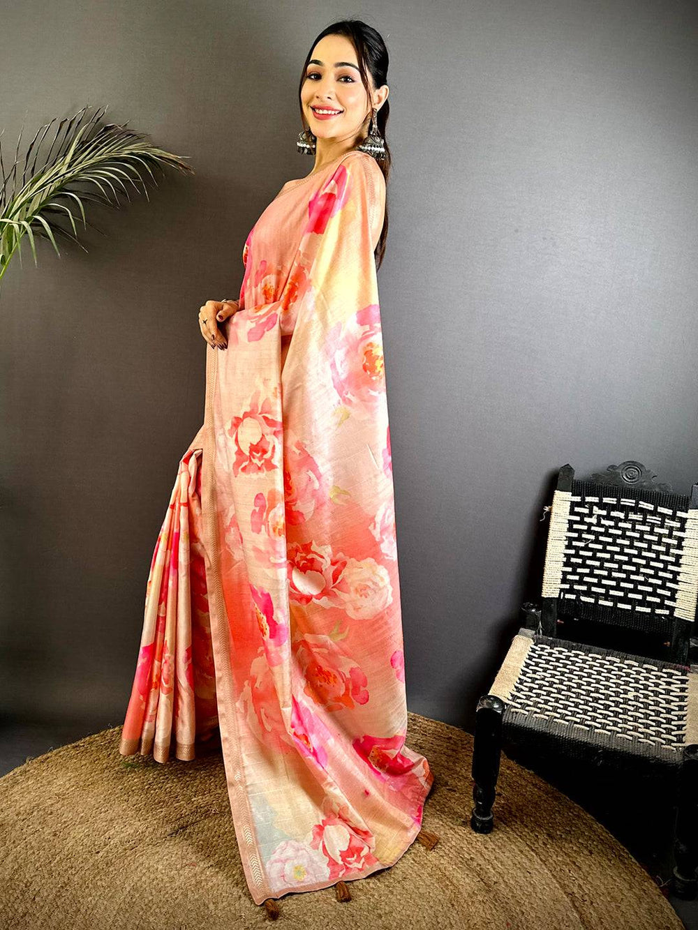 Classic Pink Soft Tussar Ghicha Saree