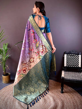 Purple Ombre Floral Digital Print Saree