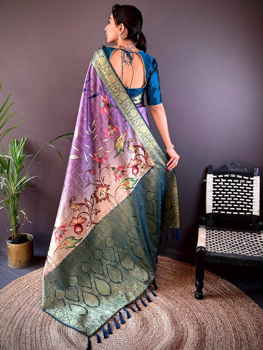 Purple Ombre Floral Digital Print Saree