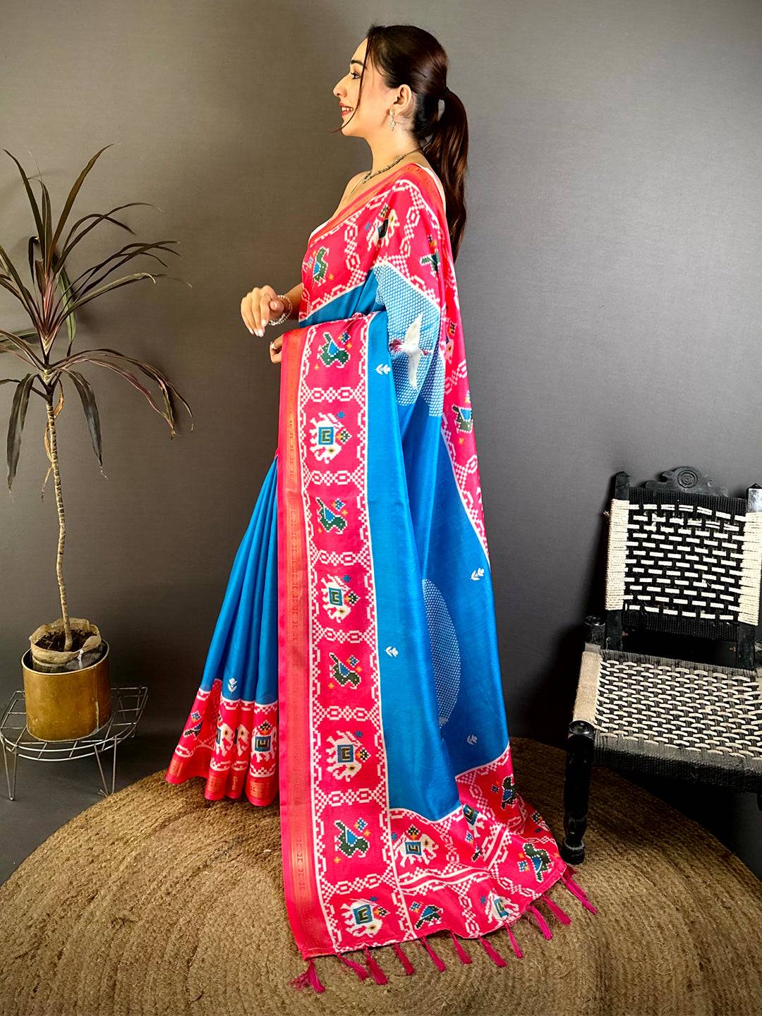 Blue Soft Silk Rudraksha Zari Patola Saree