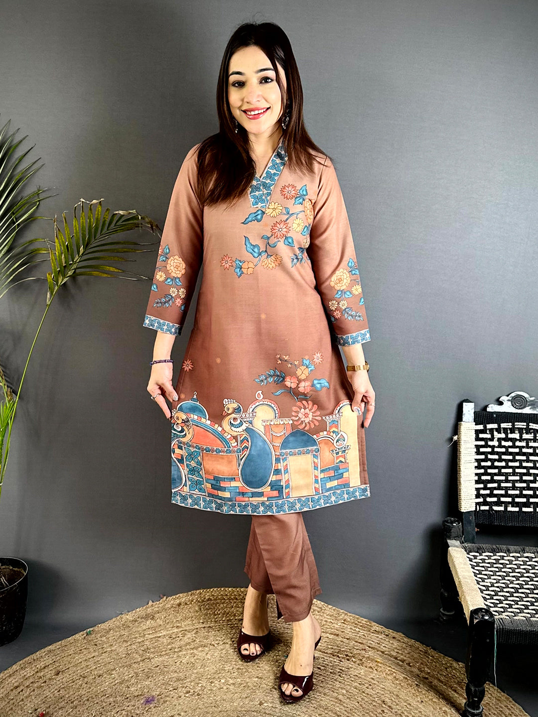 Heritage Kalamkari V Collar Kurti