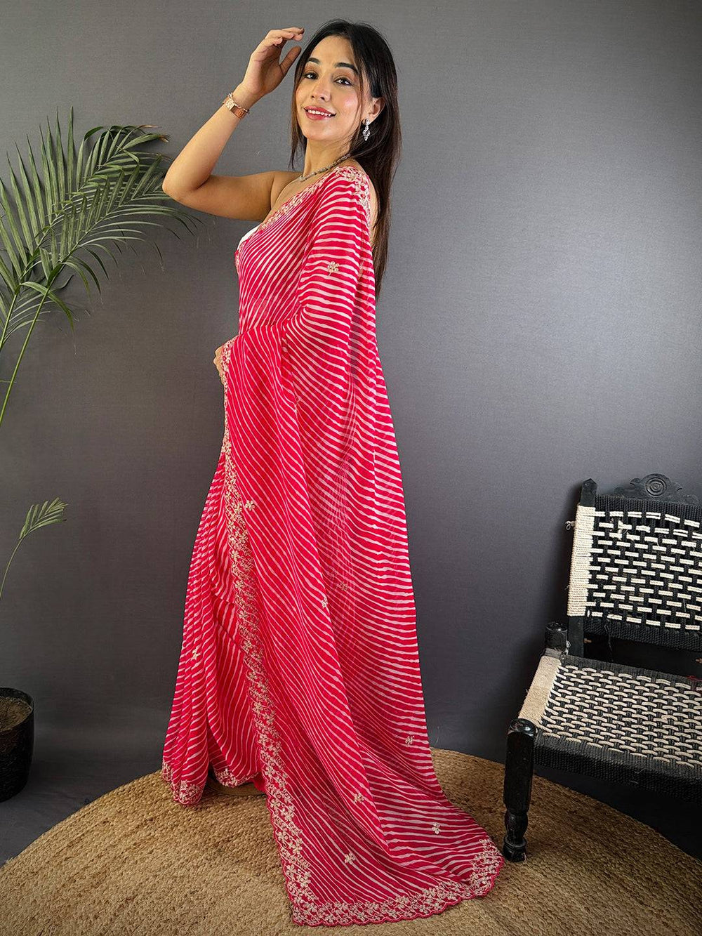 Pink Soft Georgette Bandhej Print Saree