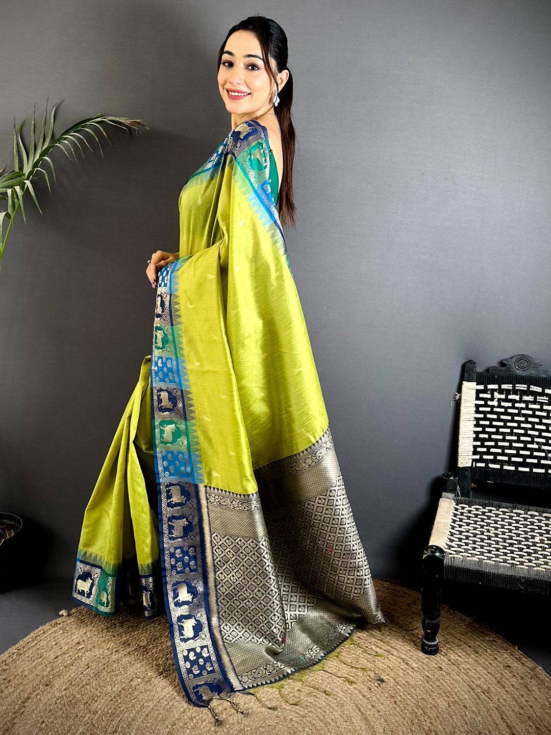 Green Minakari Kanchi Pattu Raw Silk Saree

