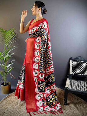 Black Chanderi Silk Patola Radiance Saree
