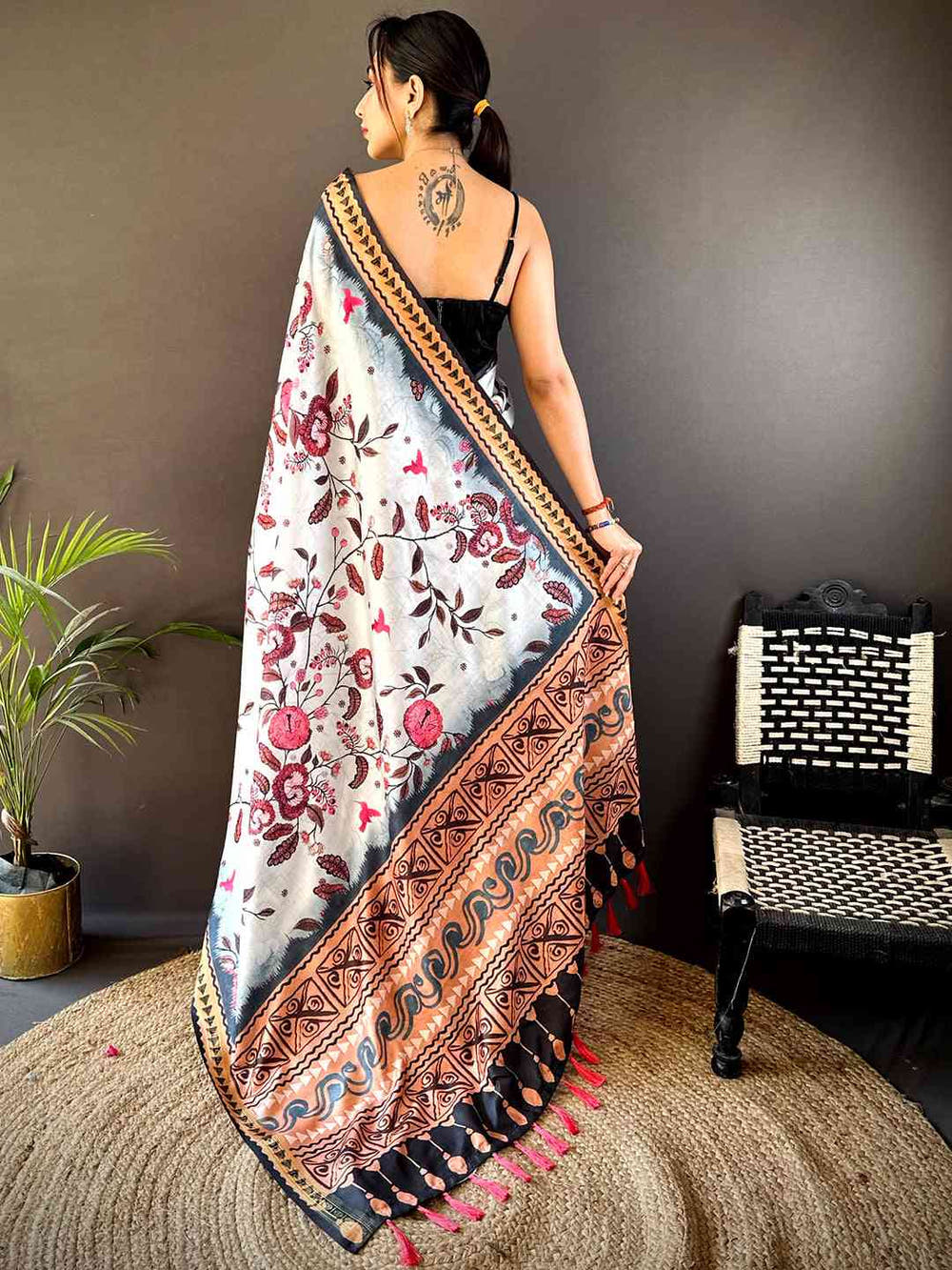 Ice Blue Soft Silk Floral Saree