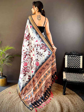 Ice Blue Soft Silk Floral Saree