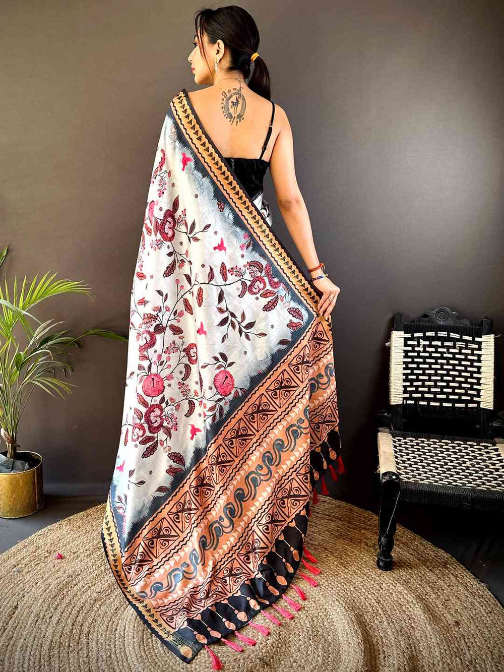 Ice Blue Soft Silk Floral Saree
