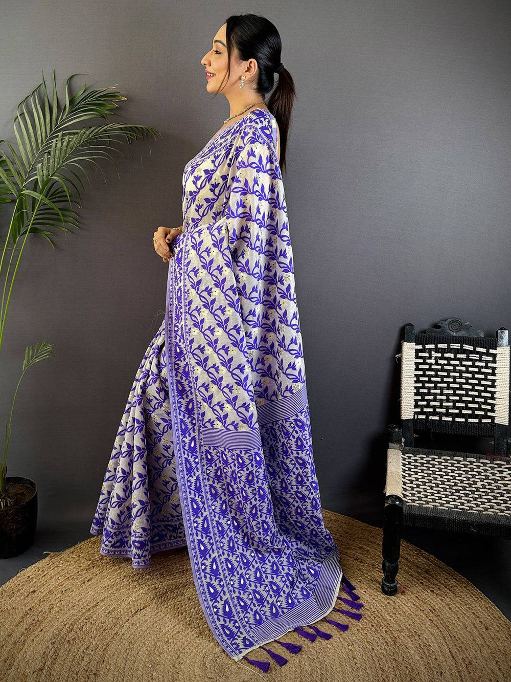 Purple Soft Dhakai Jamdani Silk Saree