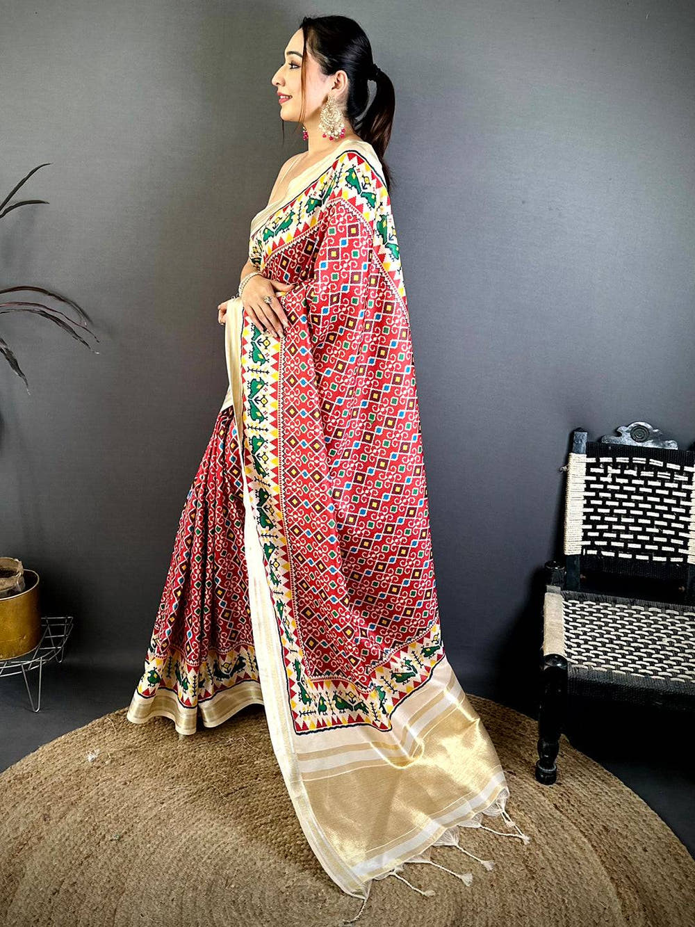 Red Soft Kanchi Silk Patola Weave Saree
