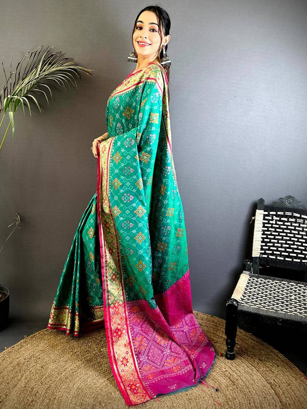 Royal Sky Pochampally Patola Soft Silk Saree

