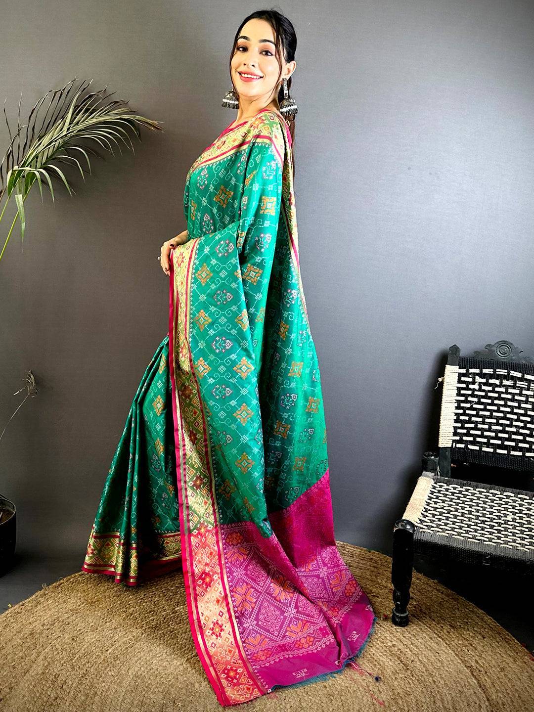 Royal Sky Pochampally Patola Soft Silk Saree

