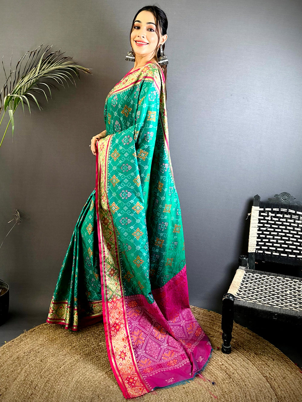 Royal Sky Pochampally Patola Soft Silk Saree