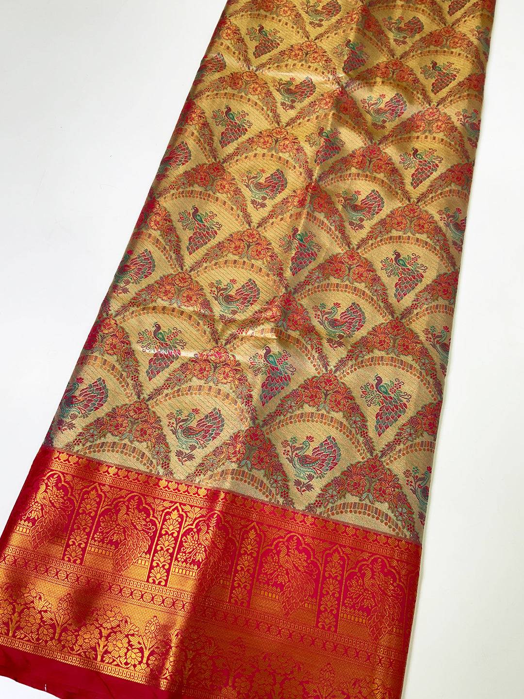 Majestic Red And Gold Peacock Saree
