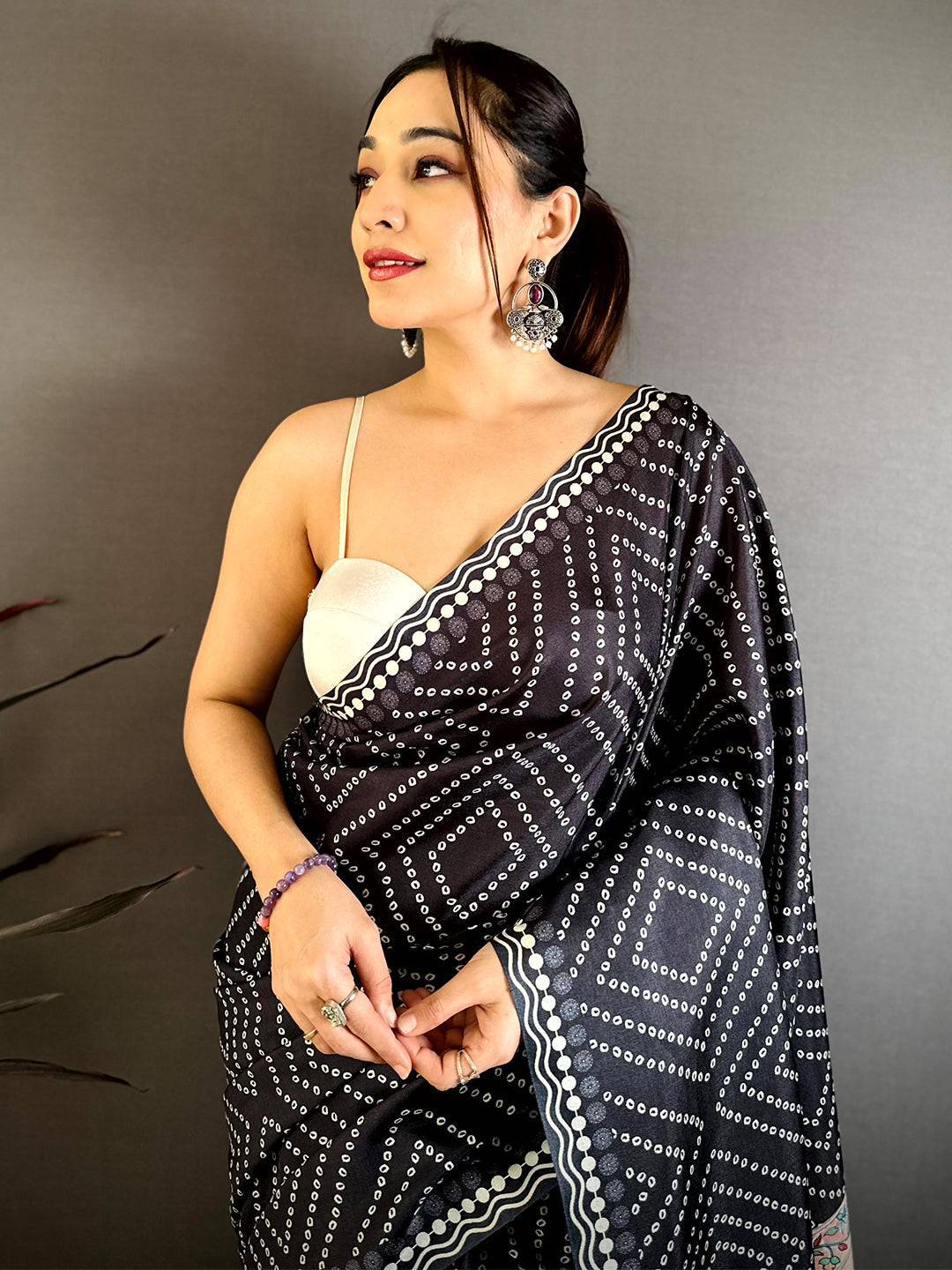 Stylish Tussar Bandhej Kalamkari Saree