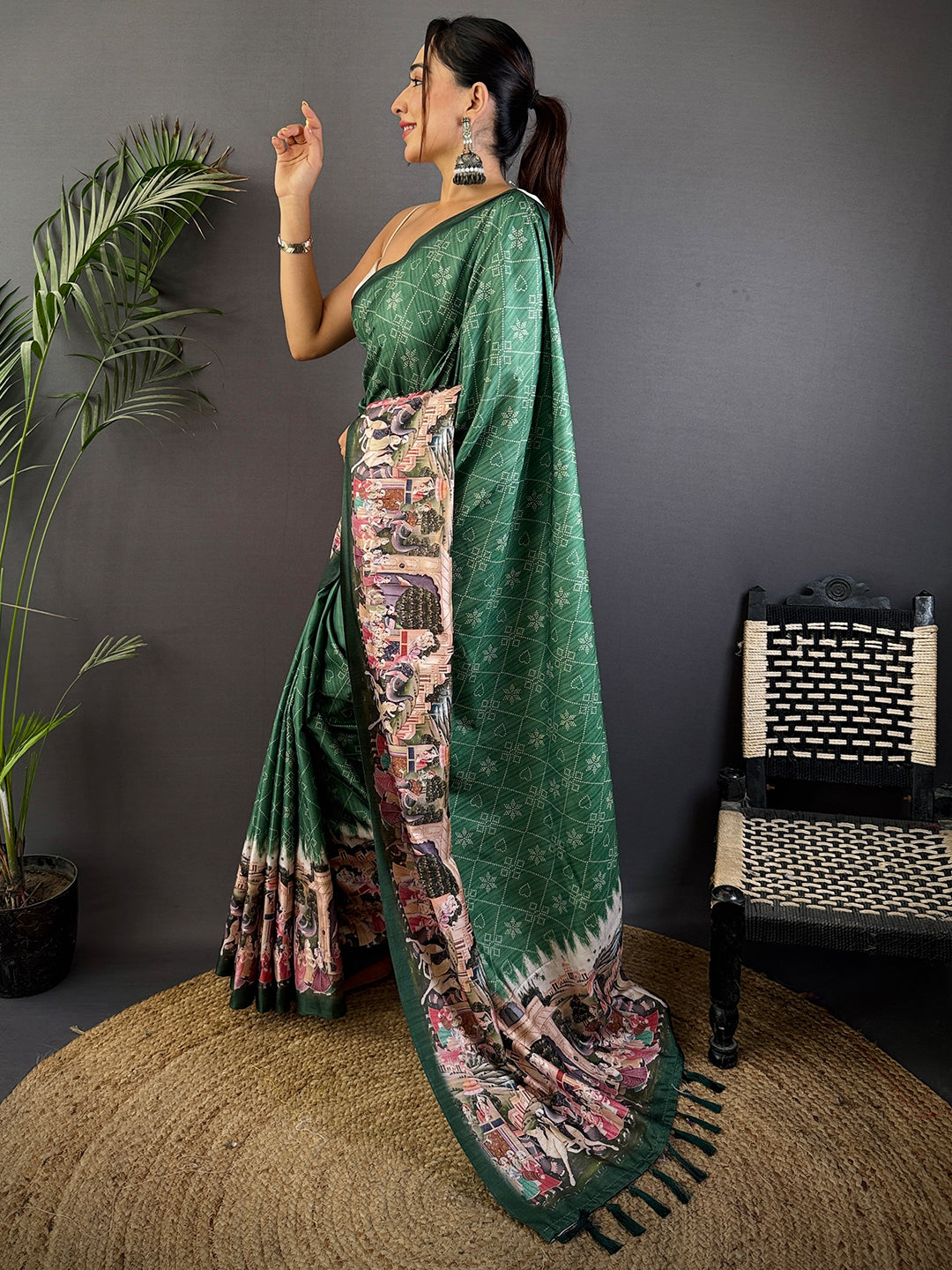 Green Kalamkari Digital Printed Saree