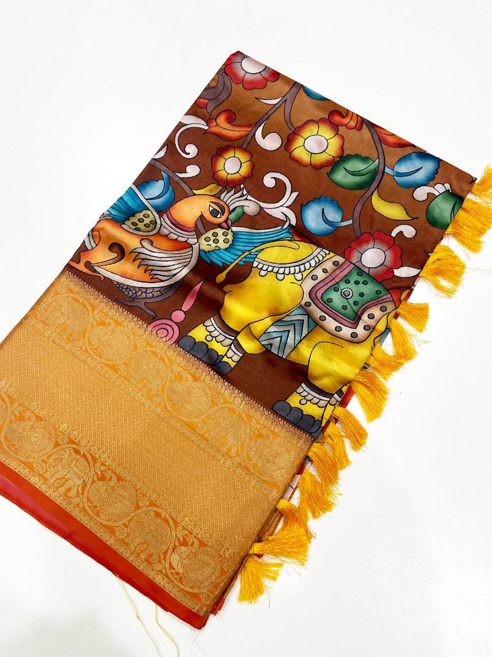 Coffee Brown Kalamkari Digital Prints Saree