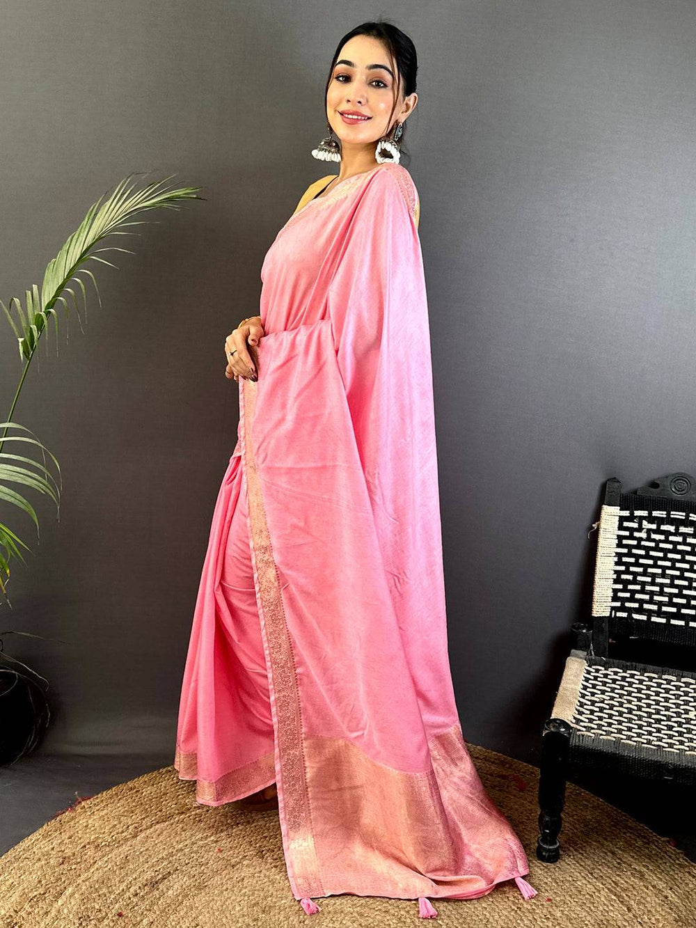 Pink Hand-Dyed Pure Viscose Saree